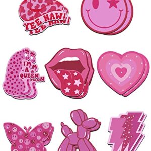 16PCS Pink Preppy Fridge Magnets, Good Magnetic, Locker Decorations for Girls in Middle School Waterproof Refrigerator Magnets Aesthetic Pink Y2k Smiley Face Leopard for Office Kitchen Whiteboard