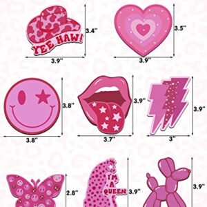 16PCS Pink Preppy Fridge Magnets, Good Magnetic, Locker Decorations for Girls in Middle School Waterproof Refrigerator Magnets Aesthetic Pink Y2k Smiley Face Leopard for Office Kitchen Whiteboard