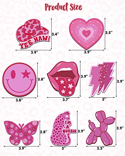 16PCS Pink Preppy Fridge Magnets, Good Magnetic, Locker Decorations for Girls in Middle School Waterproof Refrigerator Magnets Aesthetic Pink Y2k Smiley Face Leopard for Office Kitchen Whiteboard