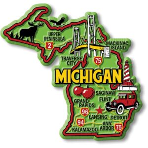 michigan colorful state magnet by classic magnets, 3.6" x 3.4", collectible souvenirs made in the usa