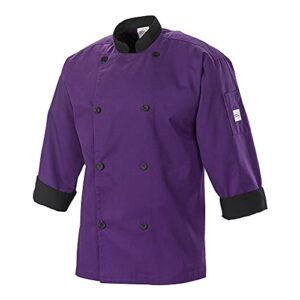mercer culinary millennia men's 3/4 sleeve cook jacket, purple w/black, 1x