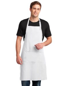 port authority easy care extra long bib apron with stain release osfa white