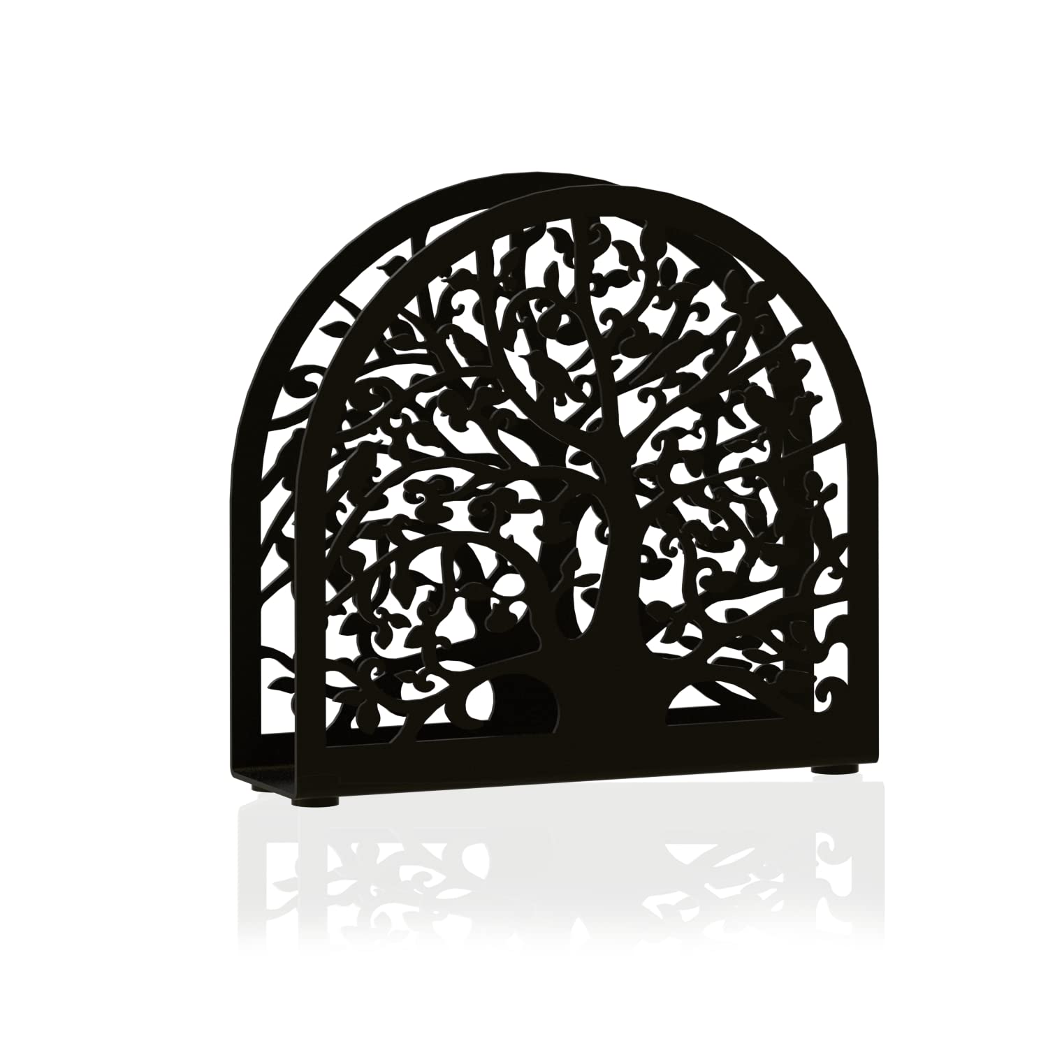 Napkin Holder, Tree & Bird Design Metal Freestanding Tissue Dispenser Organizer Iron Tabletop Paper Napkin Holder Stand for Home Kitchen Restaurant Picnic Party - Black