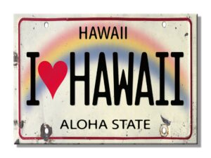 pacifica island art refrigerator magnet - i heart love hawaii license plate