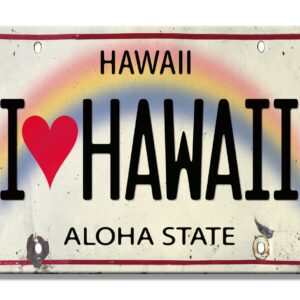 Pacifica Island Art Refrigerator Magnet - I Heart Love Hawaii License Plate