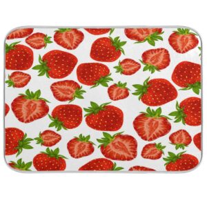 baofu dish drying mat for kitchen counter, summer strawberry fruit ultra absorbent reversible microfiber dishes drying rack pad heat-resistant mats 16x18in