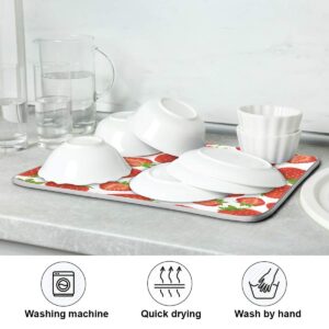 Baofu Dish Drying Mat for Kitchen Counter, Summer Strawberry Fruit Ultra Absorbent Reversible Microfiber Dishes Drying Rack Pad Heat-resistant Mats 16x18in