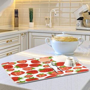 Baofu Dish Drying Mat for Kitchen Counter, Summer Strawberry Fruit Ultra Absorbent Reversible Microfiber Dishes Drying Rack Pad Heat-resistant Mats 16x18in