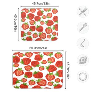Baofu Dish Drying Mat for Kitchen Counter, Summer Strawberry Fruit Ultra Absorbent Reversible Microfiber Dishes Drying Rack Pad Heat-resistant Mats 16x18in