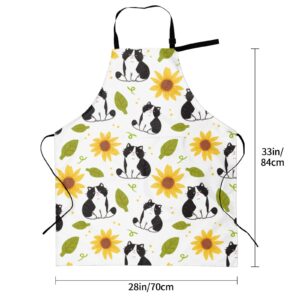 Wisedeal Cat and Sunflower Adjustable Bib Neck Apron Polyester with 2 Pockets Cooking Kitchen Aprons for Men and Women Chef, Mom Aunt Apron for Christmas Birthday Gifts for Grilling BBQ Chef Apron