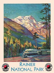 magnet 1920s mt ranier national park vintage style railroad travel magnet vinyl magnetic sheet for lockers, cars, signs, refrigerator 5"