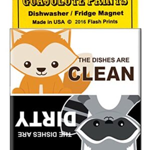 Clean Dirty Dishwasher Magnet Sign Indicator - Funny Cute Raccoon and Fox Woodland Animals Home Gift