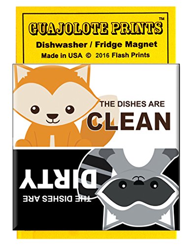 Clean Dirty Dishwasher Magnet Sign Indicator - Funny Cute Raccoon and Fox Woodland Animals Home Gift