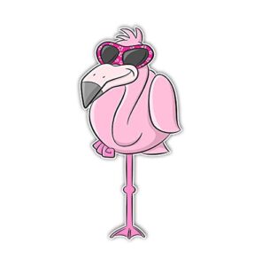 magnet flamingo with glasses on one leg magnetic vinyl bumper sticker sticks to any metal fridge, car, signs 5"