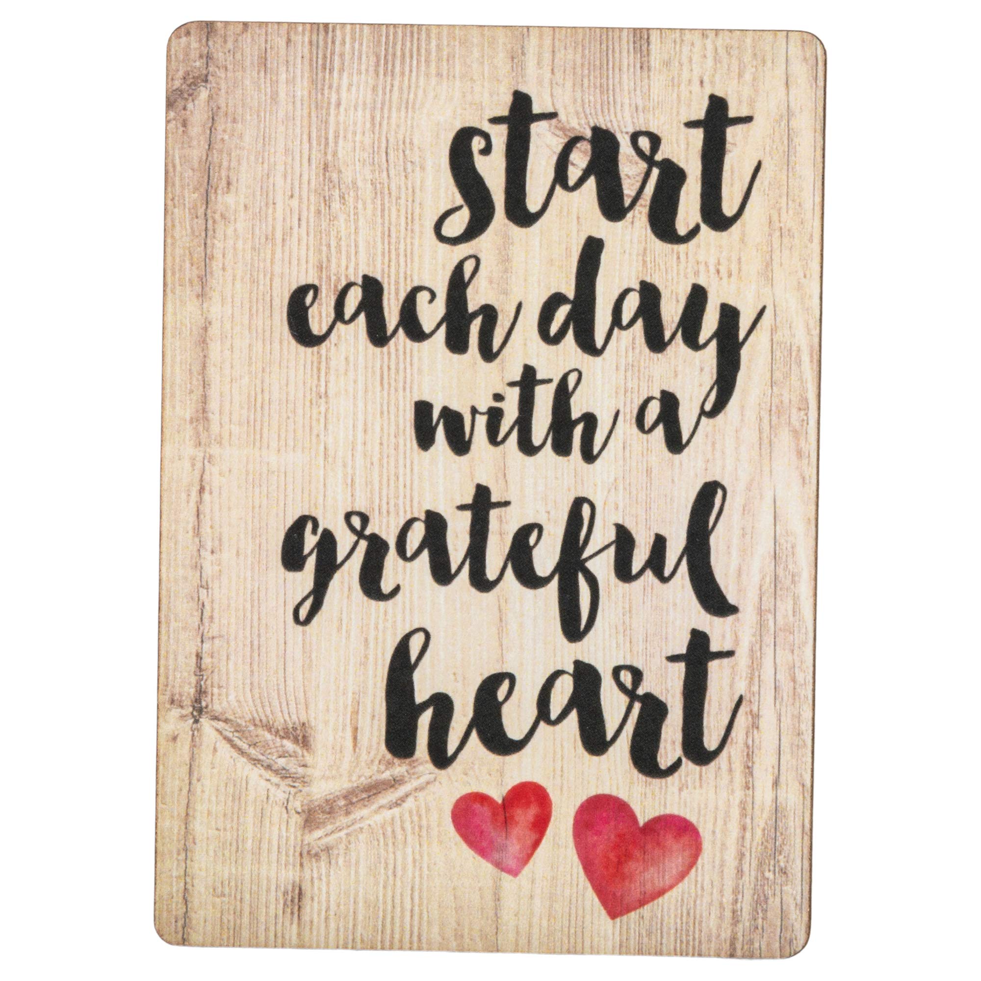 Start Each Day Script Red Heart Distressed Wood Look 2.5 x 3.5 Inch Wood Lithograph Magnet