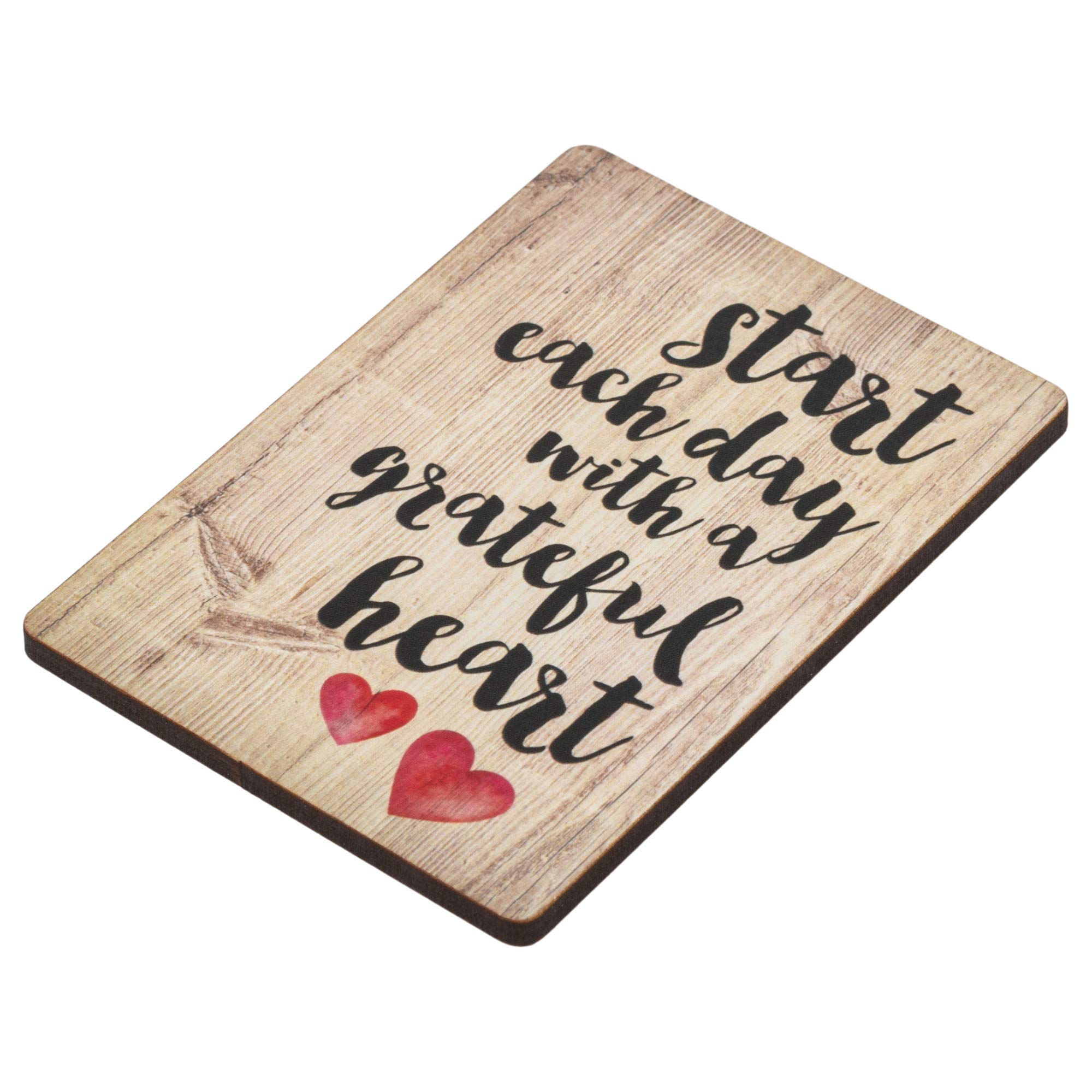 Start Each Day Script Red Heart Distressed Wood Look 2.5 x 3.5 Inch Wood Lithograph Magnet