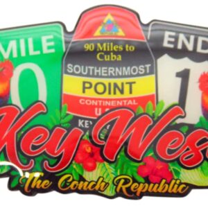 Key West Florida Magnet Conch Republic Souvenir Vacation Memory Fridge Décor with Southernmost Point and Mile 0, 3 1/2 Inch Long