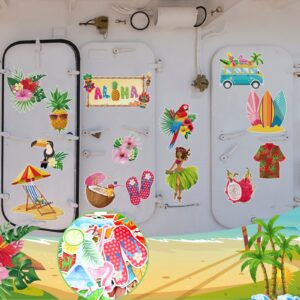 24 Pcs Hawaii Cruise Door Decorations Magnetic Tropical Luau Car Magnets Flamingos Palm Tree Fridge Magnets for Toddlers Door Magnets Tiki Garland Magnet Stickers for Car(Hawaii)