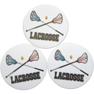 Novel Merk Lacrosse Refrigerator Magnets, Circle with Ball, Crosse Sticks, & Text for Gifts, Decor, Party Favors, & Prizes (10), Black White Red Blue, (jsfdj334)