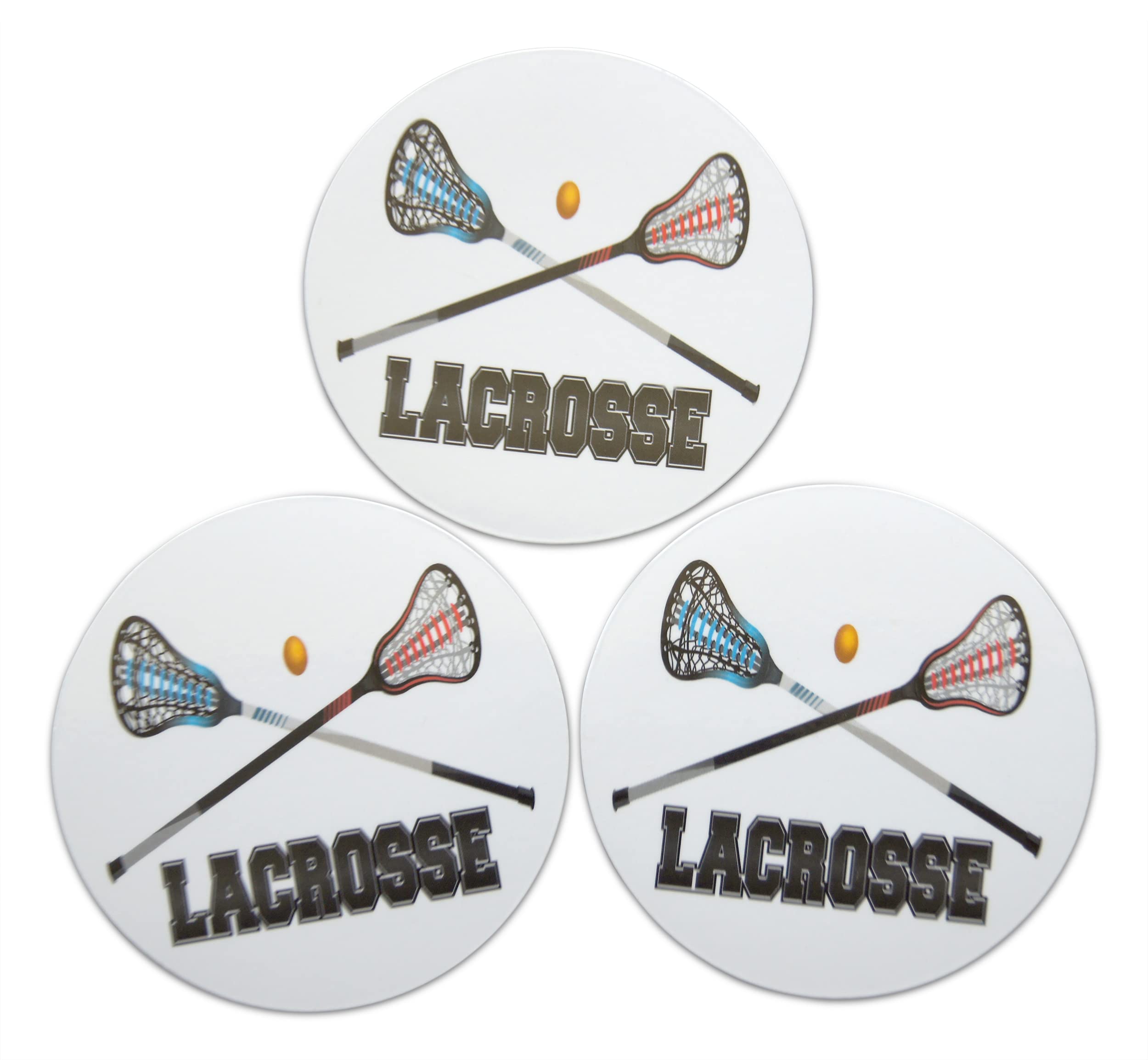 Novel Merk Lacrosse Refrigerator Magnets, Circle with Ball, Crosse Sticks, & Text for Gifts, Decor, Party Favors, & Prizes (10), Black White Red Blue, (jsfdj334)