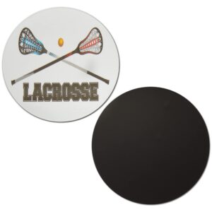 Novel Merk Lacrosse Refrigerator Magnets, Circle with Ball, Crosse Sticks, & Text for Gifts, Decor, Party Favors, & Prizes (10), Black White Red Blue, (jsfdj334)