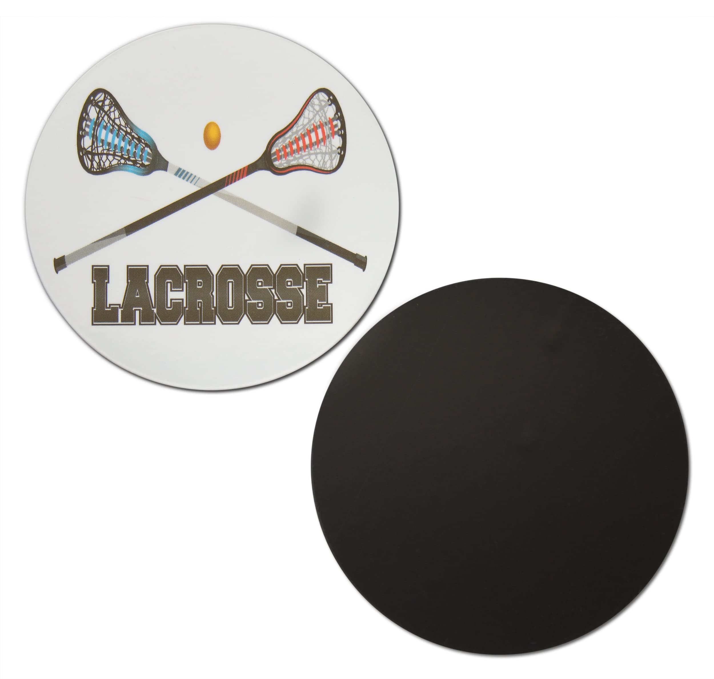 Novel Merk Lacrosse Refrigerator Magnets, Circle with Ball, Crosse Sticks, & Text for Gifts, Decor, Party Favors, & Prizes (10), Black White Red Blue, (jsfdj334)