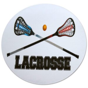 Novel Merk Lacrosse Refrigerator Magnets, Circle with Ball, Crosse Sticks, & Text for Gifts, Decor, Party Favors, & Prizes (10), Black White Red Blue, (jsfdj334)