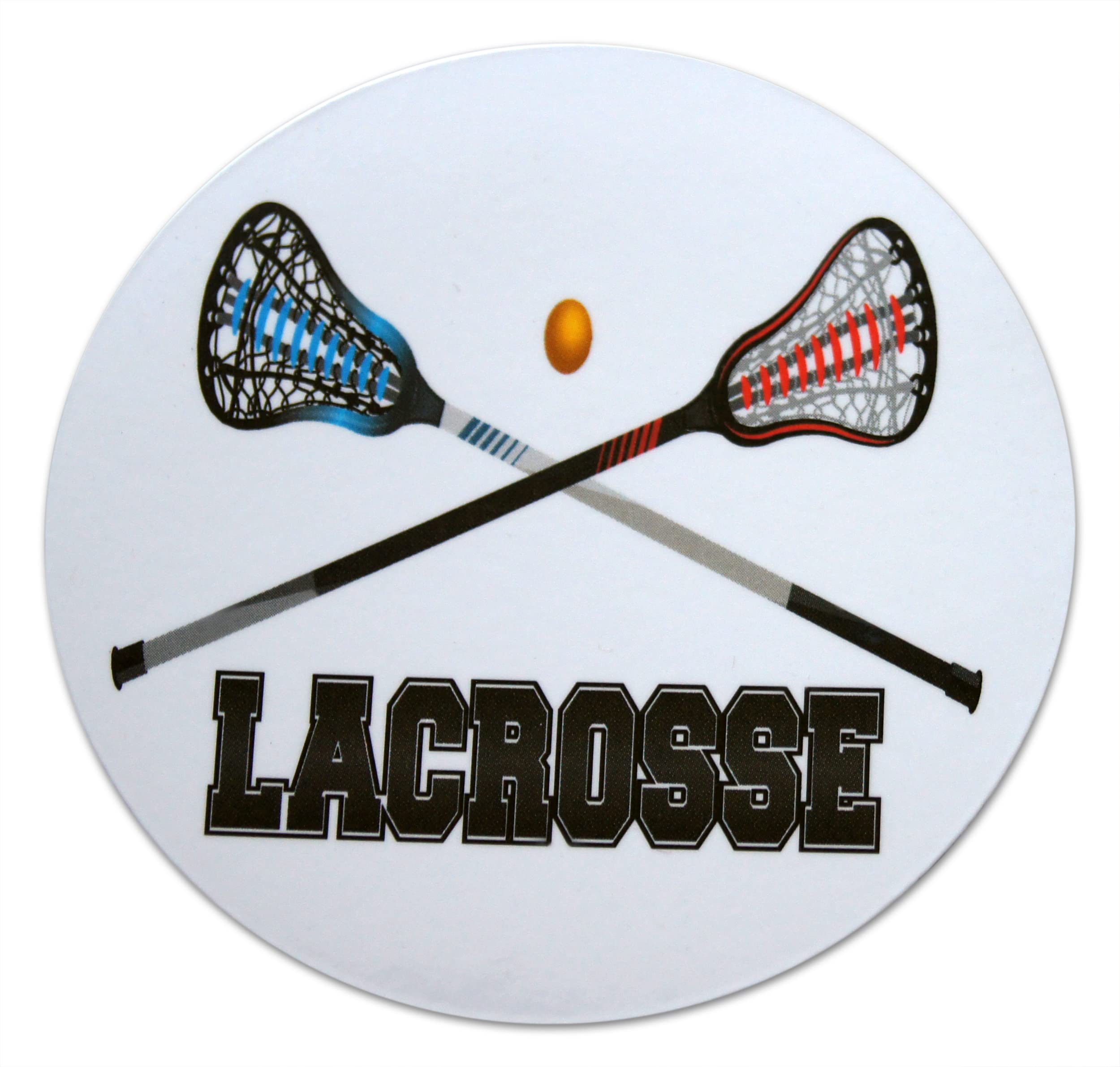 Novel Merk Lacrosse Refrigerator Magnets, Circle with Ball, Crosse Sticks, & Text for Gifts, Decor, Party Favors, & Prizes (10), Black White Red Blue, (jsfdj334)