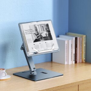 OATSBASF Adjustable Book Stand for Reading, Foldable Book Holder Multi Heights Angles Cooking Bookstands, Laptop Stand, Tablet Stand for Child Textbook/Recipe/Magazine/Pad (Blue Grey)