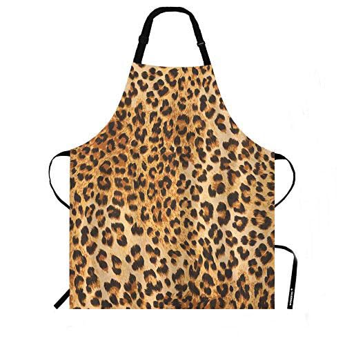 WONDERTIFY Leopard Print Apron,Wild Animal Leopard Skin Cheetah Pattern Bib Apron with Adjustable Neck for Men Women,Suitable for Home Kitchen Cooking Waitress Chef Grill Bistro Baking BBQ Apron