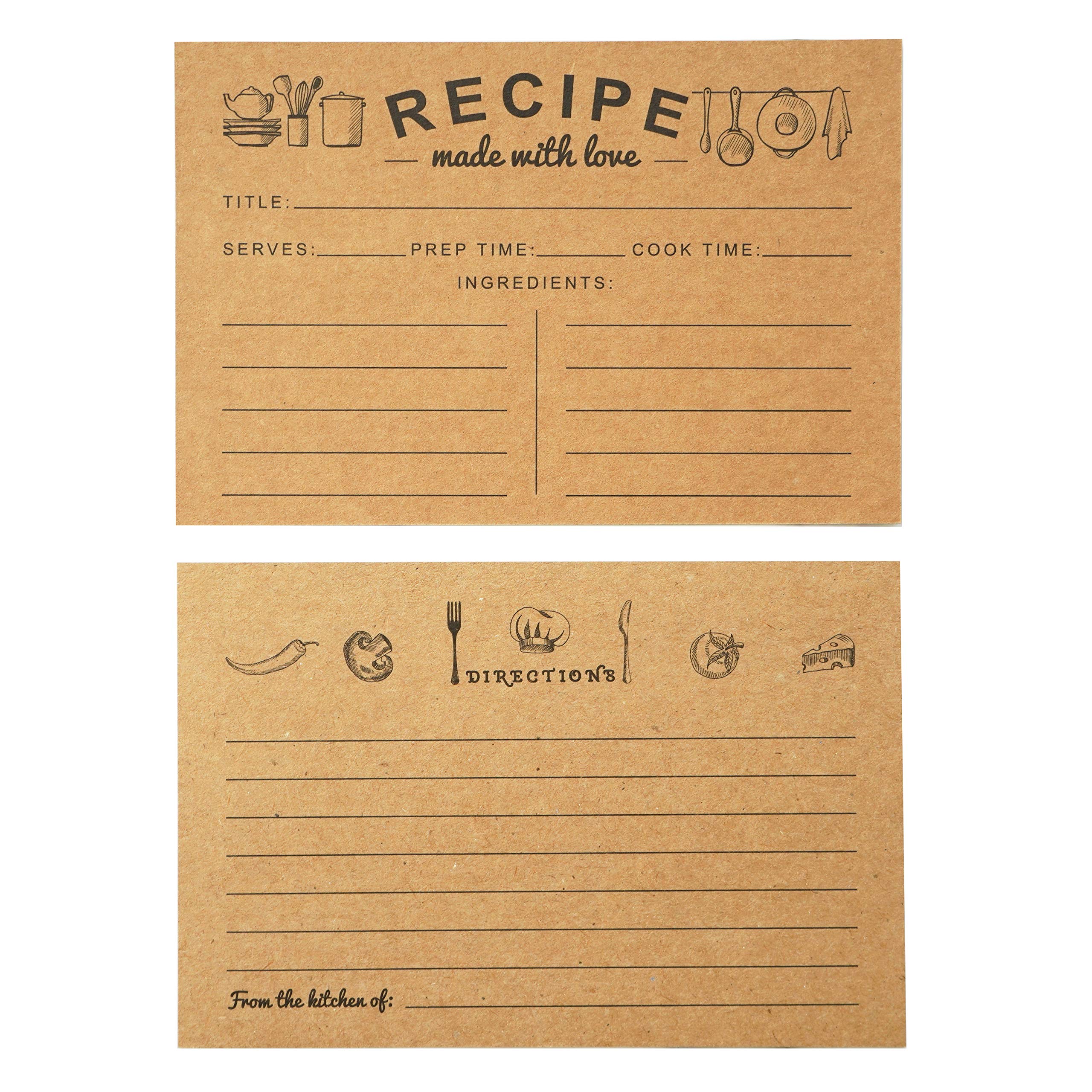 RXBC2011 Recipe Cards Kraft Blank Double-Sided Family Recipes for Wedding Bridal Shower 4 x 6 Inches (Pack of 50)