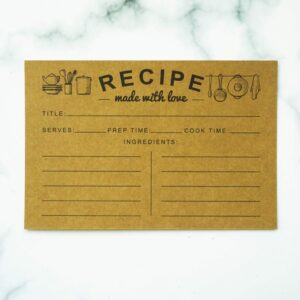 RXBC2011 Recipe Cards Kraft Blank Double-Sided Family Recipes for Wedding Bridal Shower 4 x 6 Inches (Pack of 50)