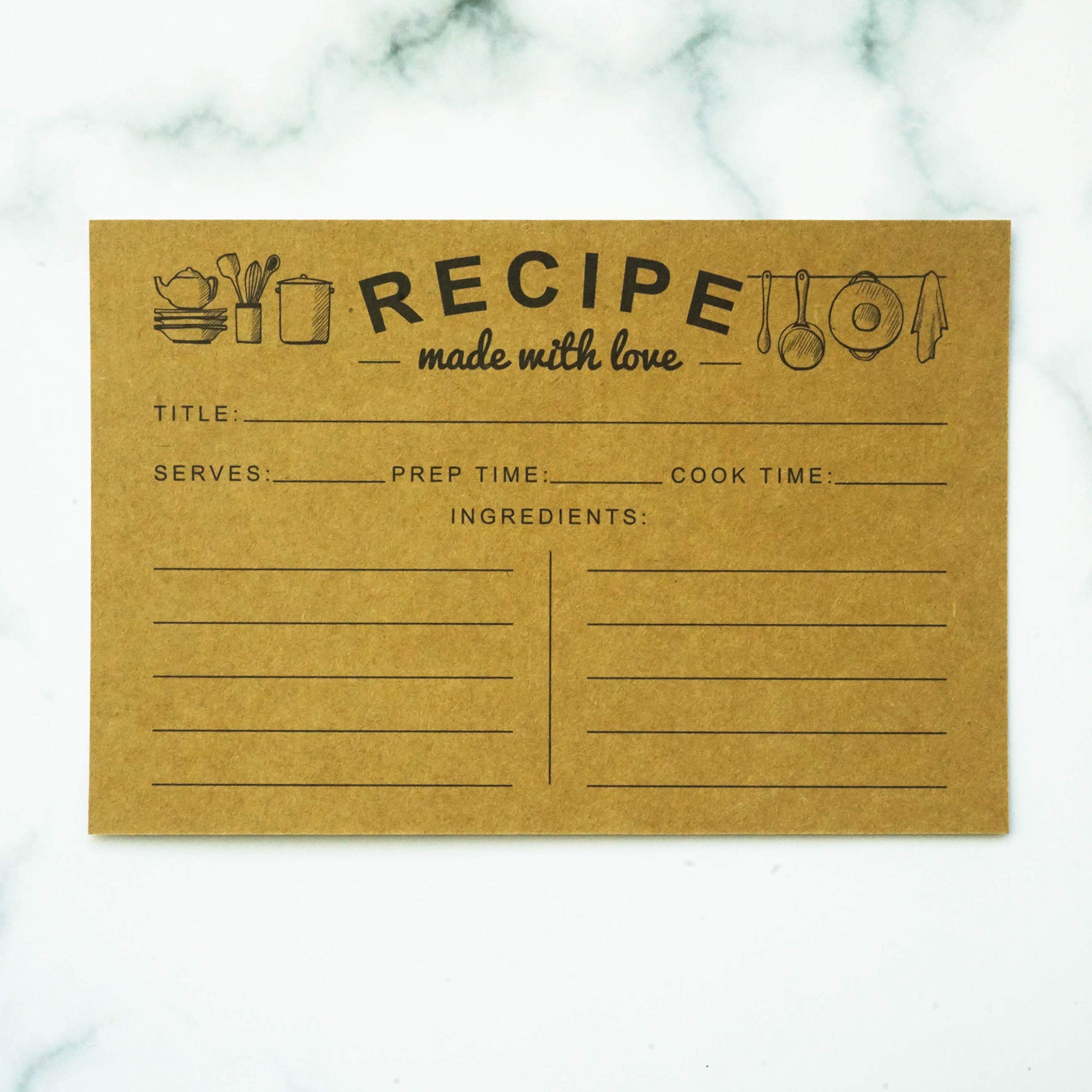 RXBC2011 Recipe Cards Kraft Blank Double-Sided Family Recipes for Wedding Bridal Shower 4 x 6 Inches (Pack of 50)