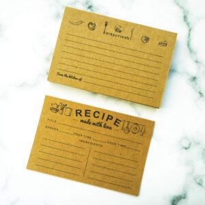 RXBC2011 Recipe Cards Kraft Blank Double-Sided Family Recipes for Wedding Bridal Shower 4 x 6 Inches (Pack of 50)