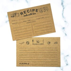 RXBC2011 Recipe Cards Kraft Blank Double-Sided Family Recipes for Wedding Bridal Shower 4 x 6 Inches (Pack of 50)