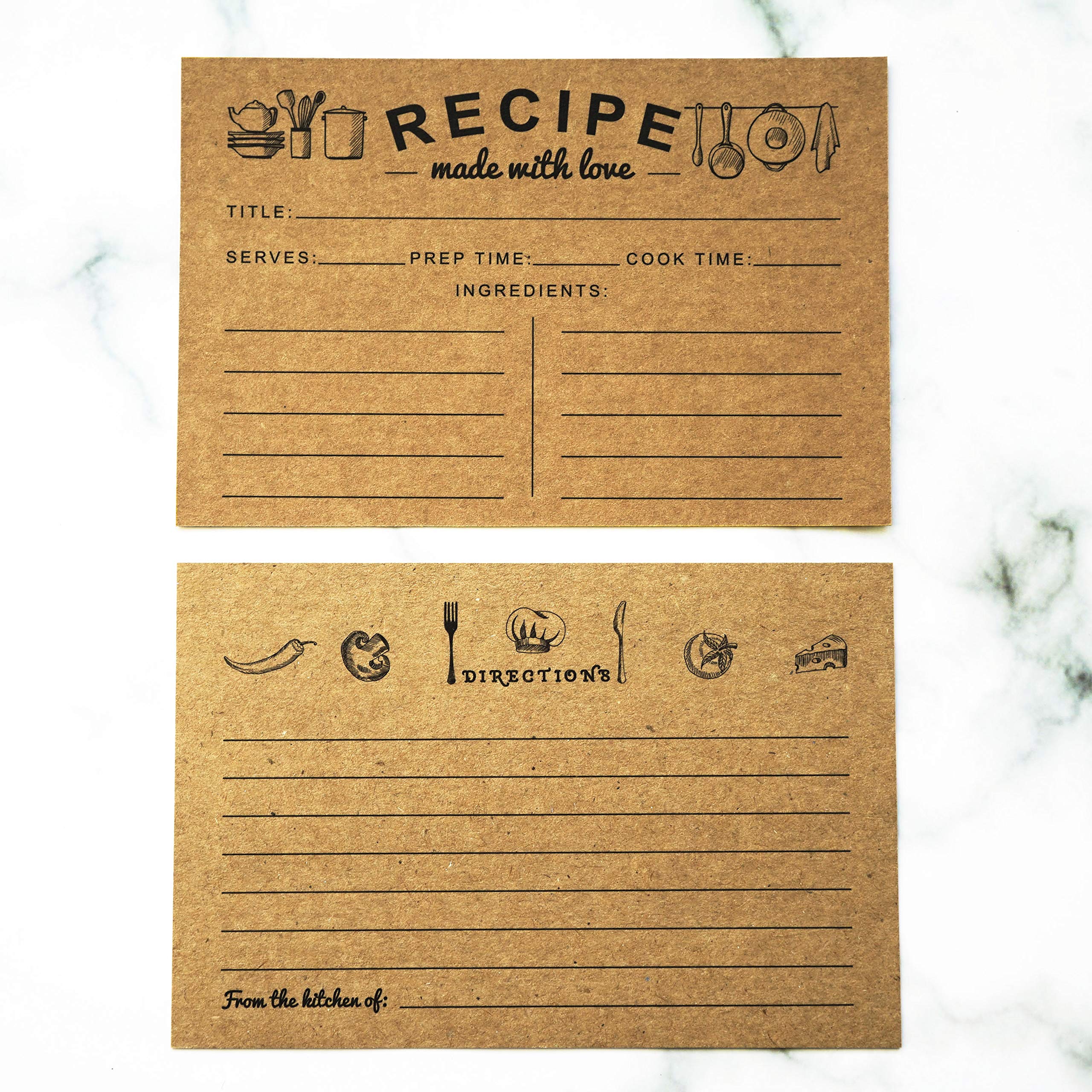 RXBC2011 Recipe Cards Kraft Blank Double-Sided Family Recipes for Wedding Bridal Shower 4 x 6 Inches (Pack of 50)