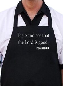 christian kitchen aprons the lord is good, black, one size fits most