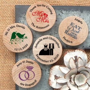 personalized wooden wedding magnets, personalized refrigerator magnets, save the date magnets (set of 50)