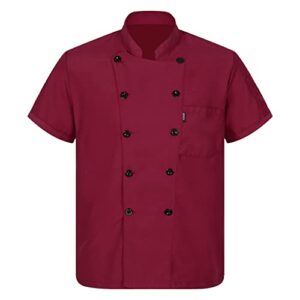 jeatha men double-breasted short sleeve chef coat jacket uniform unisex-adult chef jacket chef coat red f large