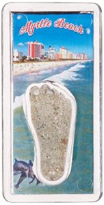 myrtle beach footwhere magnet (mbsc201 - beachfront). authentic destination souvenir acknowledging where you've set foot. genuine soil of featured location encased inside foot cavity. made in usa