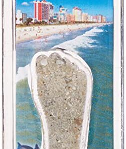 Myrtle Beach FootWhere Magnet (MBSC201 - Beachfront). Authentic Destination Souvenir acknowledging Where You've Set Foot. Genuine Soil of Featured Location encased Inside Foot Cavity. Made in USA