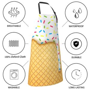 Cartoon Ice Cream Food Cute Aprons for Women Men, Flowing Cream Cooking Chef with 2 Pockets Adjustable Neck Strap Apron Perfect Cooking and Baking Apron for Women Dad Gifts, White Yellow