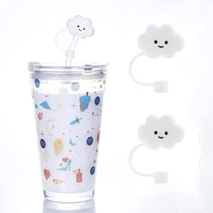 GOWXS Cloud Straw Tips Cover Food Grade Silicone Straw Tip Reusable Drinking Straw Covers Plugs, Lids Adorable Dust-Proof Straw Plugs for 6-8 mm Straws,Anti-dust (no inclue straw 2 pcs)