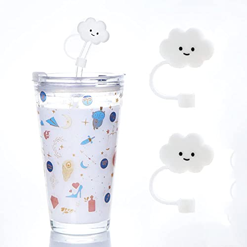 GOWXS Cloud Straw Tips Cover Food Grade Silicone Straw Tip Reusable Drinking Straw Covers Plugs, Lids Adorable Dust-Proof Straw Plugs for 6-8 mm Straws,Anti-dust (no inclue straw 2 pcs)