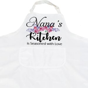 PXTIDY Grandma Kitchen Apron Nana Gift Nana's Kitchen is Seasoned with Love Funny Aprons for Grandma Housewarming Gift