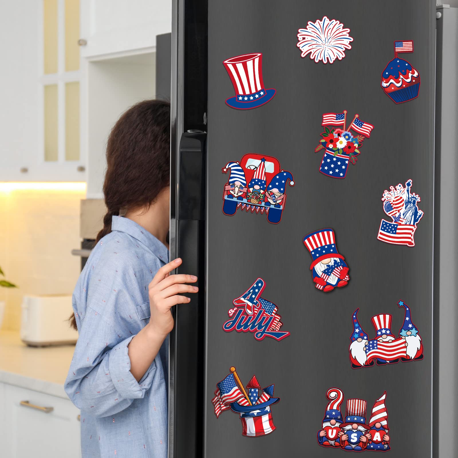 Kathfly 41 Pcs Labor Day Door Magnets Labor Day Party Refrigerator Magnets Happy Labor Day Gnomes Fridge Magnets Statue of Liberty American Flag Car Magnets for Labor Day Decorations