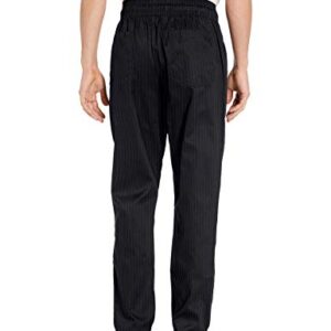 Chefwear Men's Unisex Baggy Cotton Chef Pant, Black/Grey Pinstripe, Large