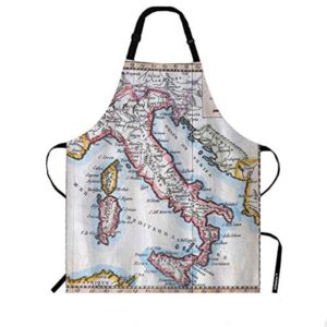 wondertify original antique italy map apron,geographer historic mediterranean venice vaugondy bib apron with adjustable neck for men women,suitable for kitchen cooking chef grill bistro baking apron