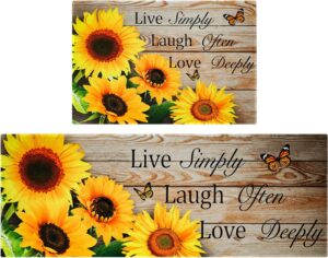 sunflower kitchen rugs and mats yellow sunflower on the wooden kitchen decor farmhouse anti fatigue mat non skid washable standing mat live laugh love kitchen rugs17x30+17x47inch