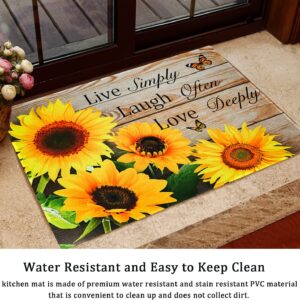 Sunflower Kitchen Rugs and Mats Yellow Sunflower on The Wooden Kitchen Decor Farmhouse Anti Fatigue Mat Non Skid Washable Standing Mat Live Laugh Love Kitchen Rugs17x30+17x47inch